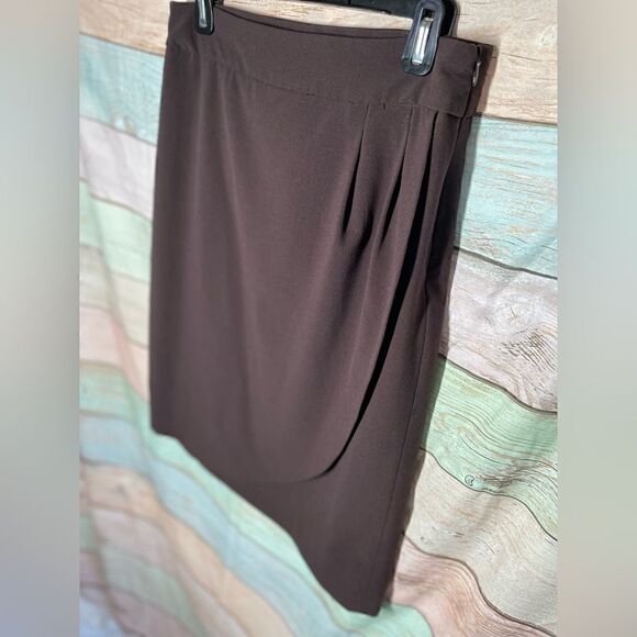 Kim Rogers Ruffle Front Brown Career Wear Pencil Skirt Slit Back Size 8 … - Picture 5 of 6